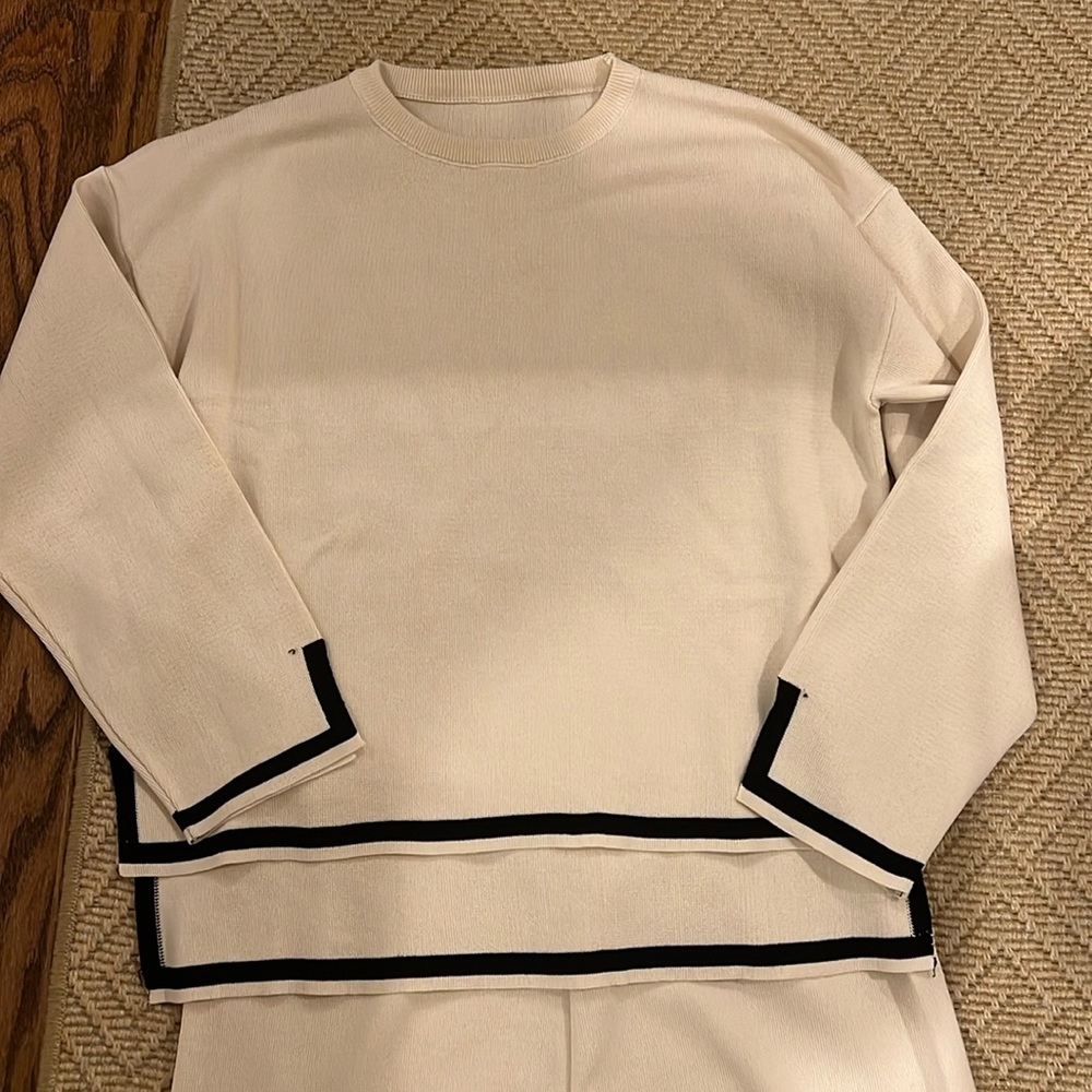 Amazon cream sweater set with black trim - size medium